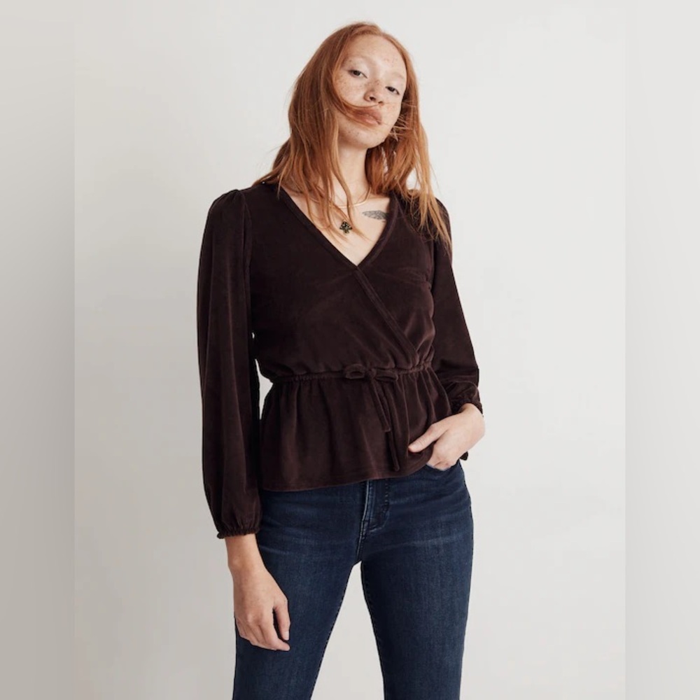 Madewell Corduroy Tie-Front Faux-Wrap Top small